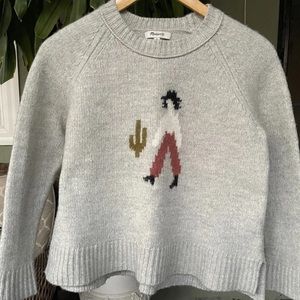 Madewell Sweater M El Rancho Southwest Motif Cactus Gray Merino Wool Pullover